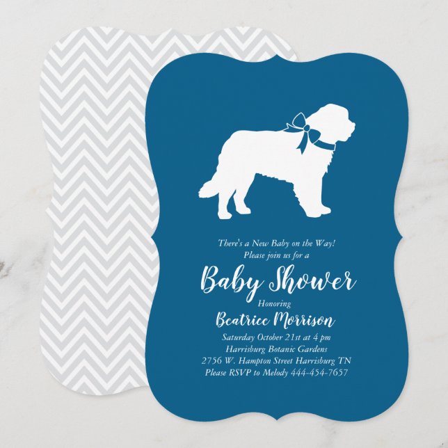 Saint Bernard Dog Baby Shower Boy Blue Invitation (Front/Back)