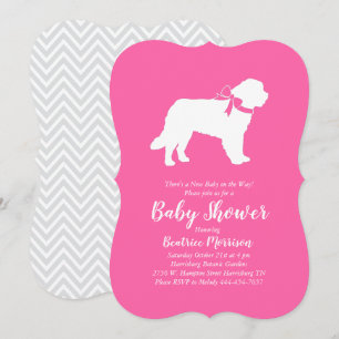 Saint Bernard Dog Baby Shower Girl Pink Invitation