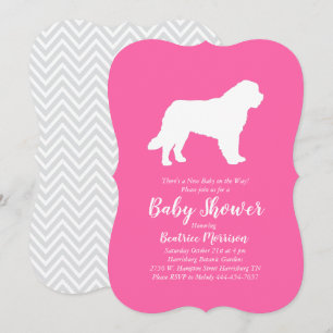 Saint Bernard Dog Baby Shower Girl Pink Invitation