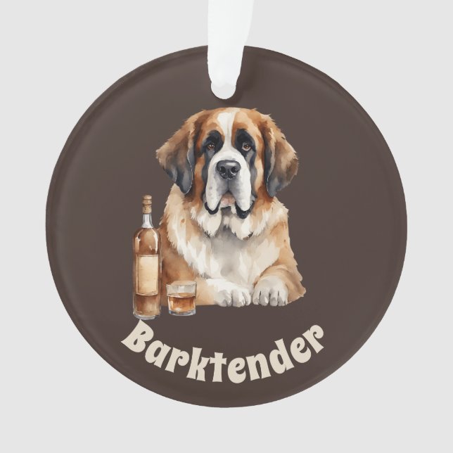 Saint Bernard Dog Barktender Extraordinair Ornament (Front)