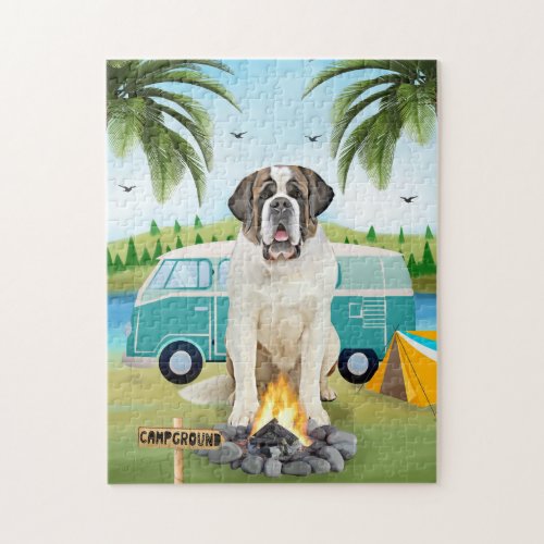 Saint Bernard Dog Camping  Jigsaw Puzzle