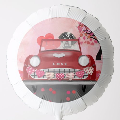 Saint Bernard Dog Car with Hearts Valentines Balloon