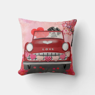 Saint Bernard Dog Car with Hearts Valentine's Throw Pillow