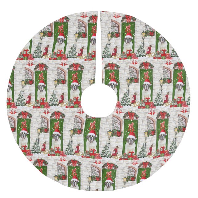 Saint Bernard Dog Christmas  Brushed Polyester Tree Skirt (Front)