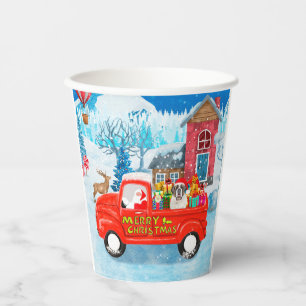 Saint Bernard Dog Christmas Delivery Truck Snow Paper Cups