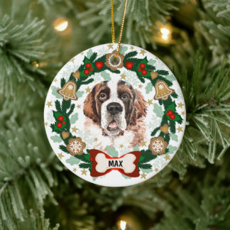 Saint Bernard Dog Christmas Dog Cookie Wreath Ceramic Ornament