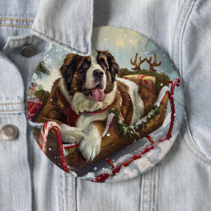 Saint Bernard Dog Christmas Festive Button