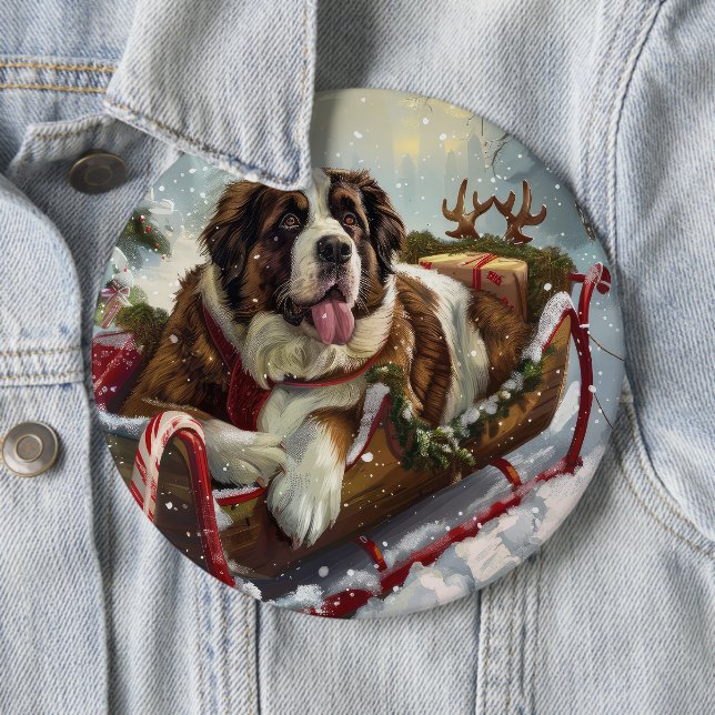 Saint Bernard Dog Christmas Festive  Button (In Situ)