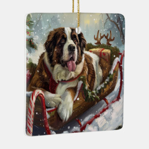 Saint Bernard Dog Christmas Festive Ceramic Ornament
