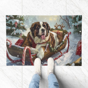 Saint Bernard Dog Christmas Festive Doormat