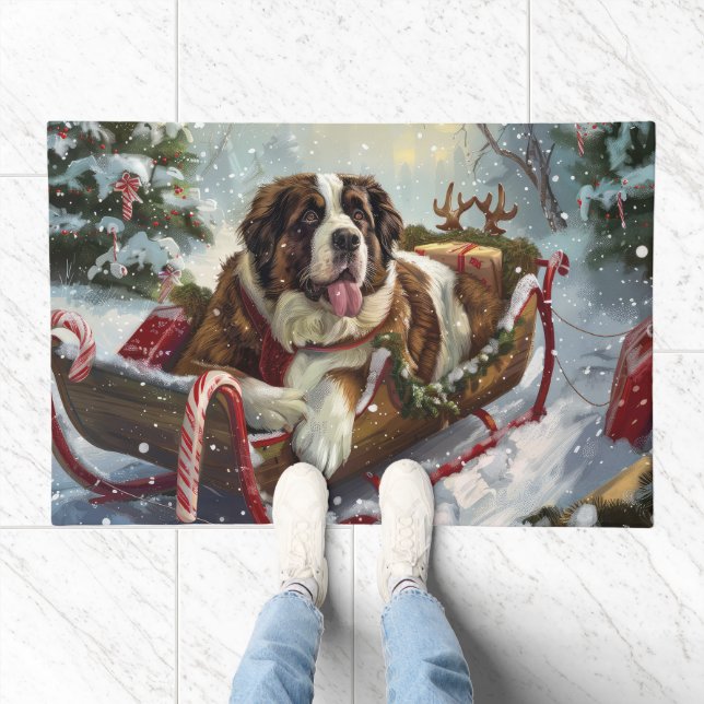 Saint Bernard Dog Christmas Festive  Doormat (Indoor)