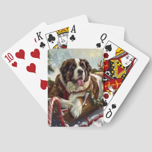 Saint Bernard Dog Christmas Festive  Euchre Cards