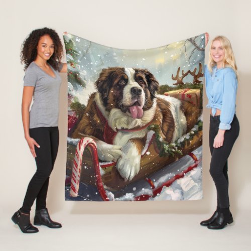 Saint Bernard Dog Christmas Festive  Fleece Blanket