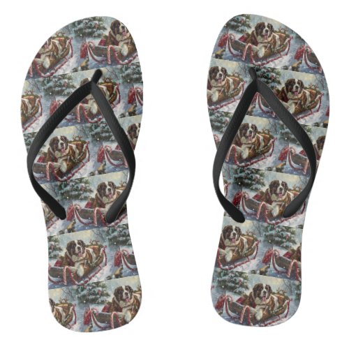 Saint Bernard Dog Christmas Festive  Flip Flops