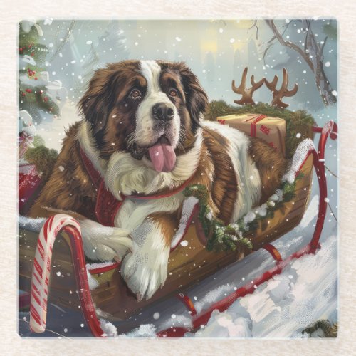 Saint Bernard Dog Christmas Festive  Glass Coaster