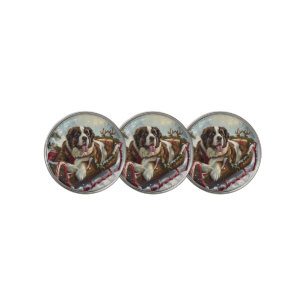 Saint Bernard Dog Christmas Festive Golf Ball Marker