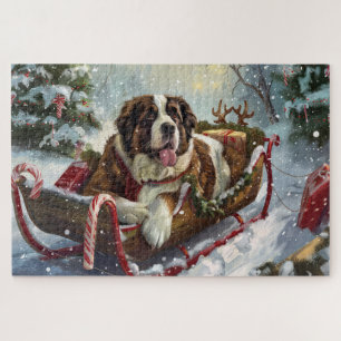 Saint Bernard Dog Christmas Festive Jigsaw Puzzle