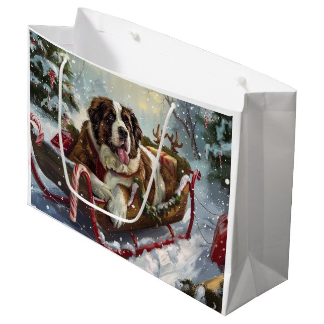 Saint Bernard Dog Christmas Festive  Large Gift Bag (Front Angled)