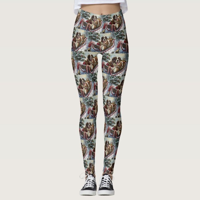 Saint Bernard Dog Christmas Festive  Leggings (Front)
