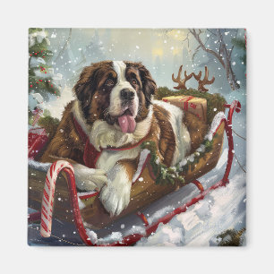 Saint Bernard Dog Christmas Festive Magnet