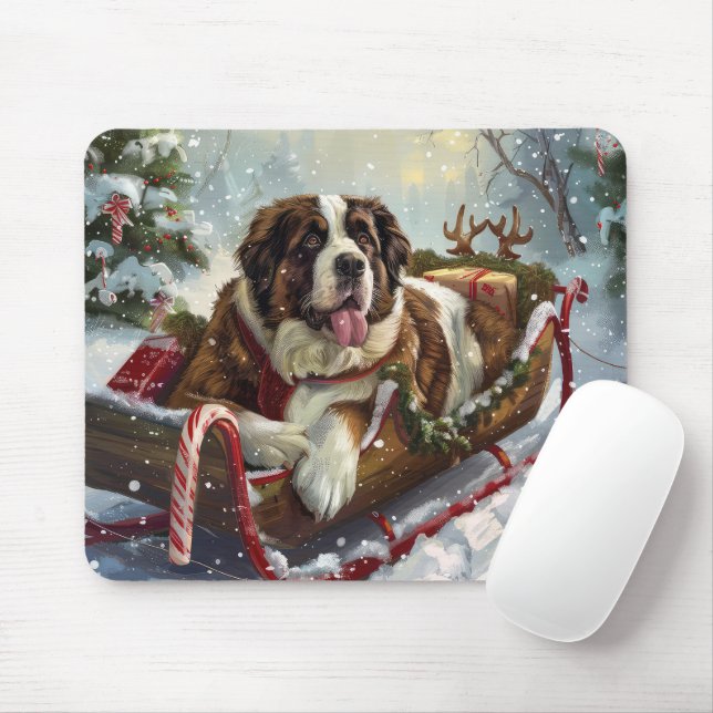 Saint Bernard Dog Christmas Festive  Mouse Pad (With Mouse)