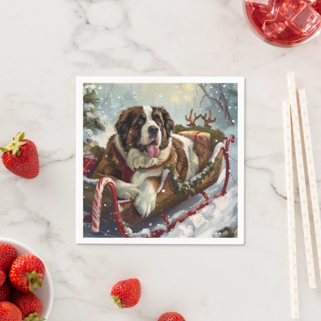 Saint Bernard Dog Christmas Festive  Napkins (Insitu)