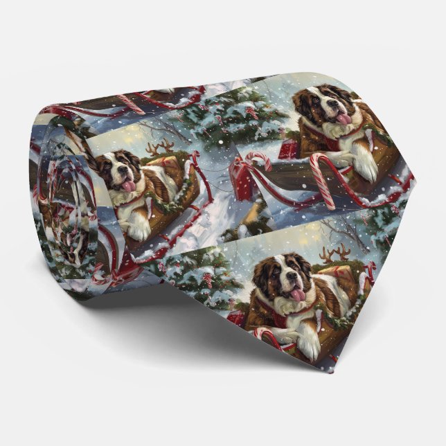 Saint Bernard Dog Christmas Festive  Neck Tie (Rolled)