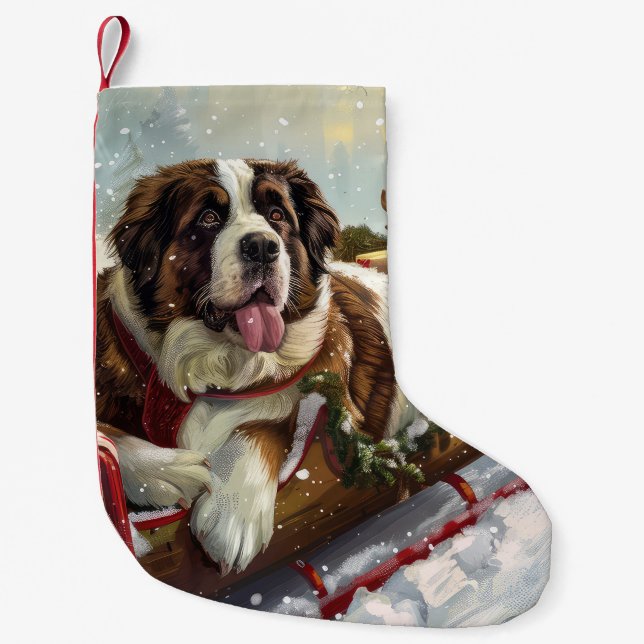 Saint Bernard Dog Christmas Festive  Small Christmas Stocking (Front)