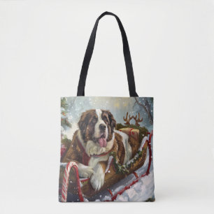 Saint Bernard Dog Christmas Festive Tote Bag