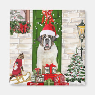 Saint Bernard Dog Christmas  Magnet