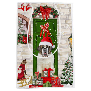 Saint Bernard Dog Christmas Medium Gift Bag