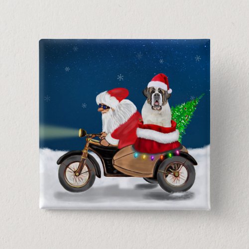 Saint Bernard Dog Christmas Santa Claus  Button