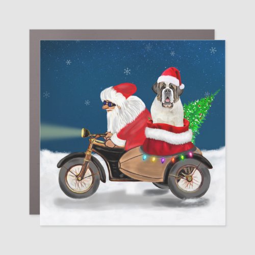 Saint Bernard Dog Christmas Santa Claus  Car Magnet