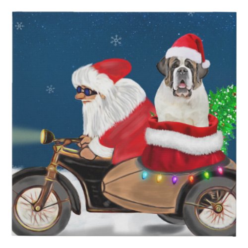 Saint Bernard Dog Christmas Santa Claus  Faux Canvas Print