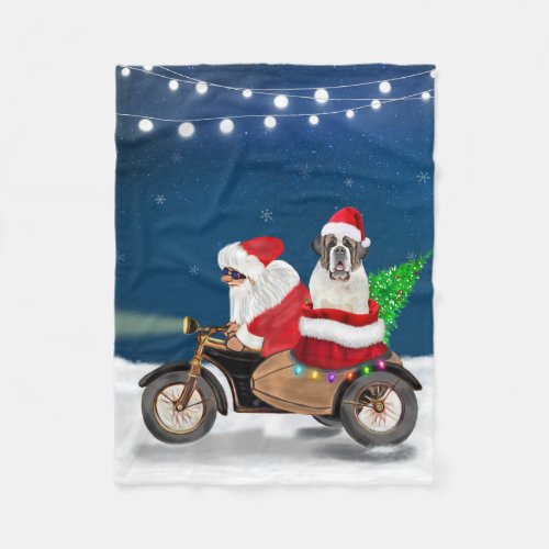 Saint Bernard Dog Christmas Santa Claus  Fleece Blanket