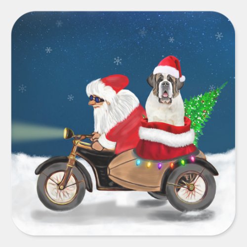 Saint Bernard Dog Christmas Santa Claus Square Sticker