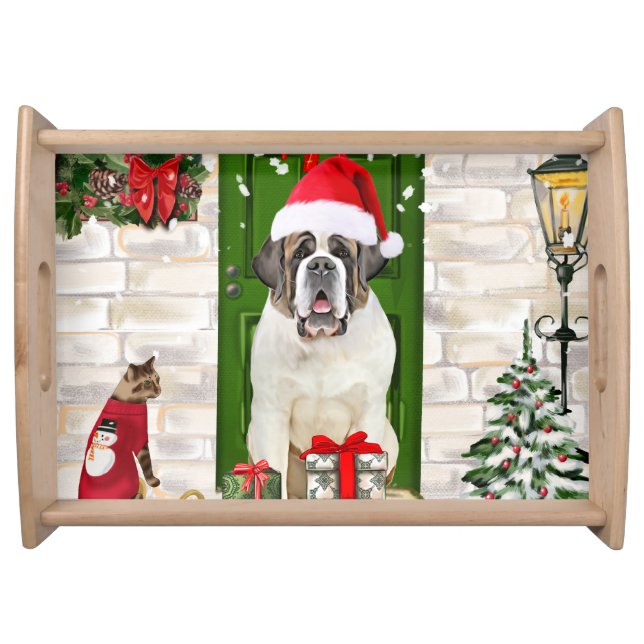 Saint Bernard Dog Christmas  Serving Tray (Front)
