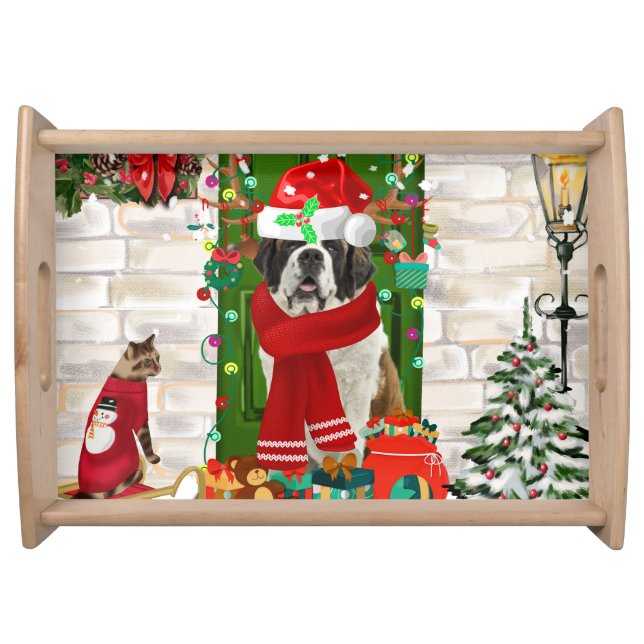 Saint Bernard Dog Christmas   Serving Tray (Front)