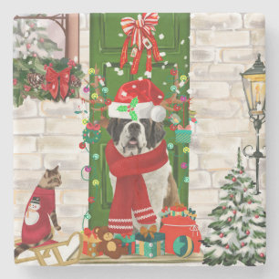 Saint Bernard Dog Christmas Stone Coaster