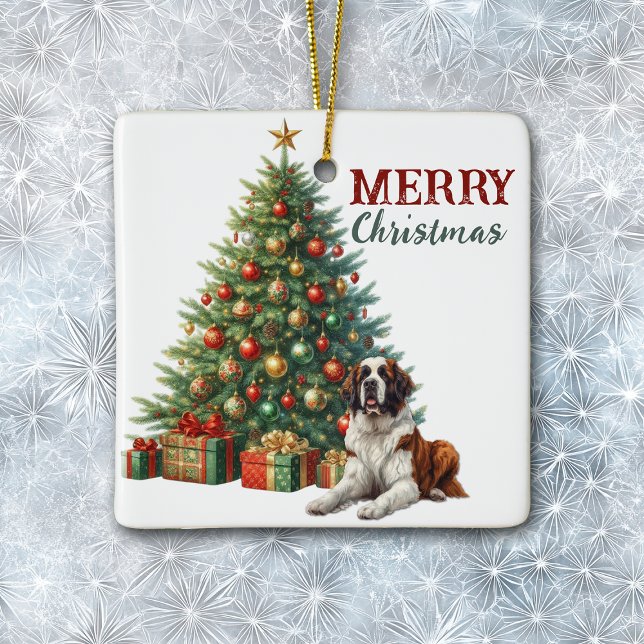 Saint Bernard Dog Christmas Tree Ceramic Ornament (Creator Uploaded)