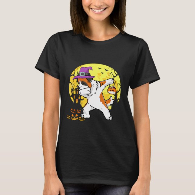 Saint Bernard Dog Dabbing Witch Pumpkin Dog Hallow T-Shirt (Front)