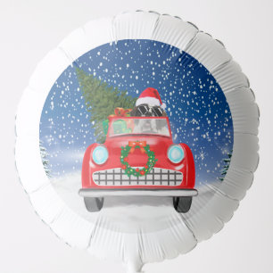 Saint Bernard Dog Driving Car In Snow Christmas Balloon