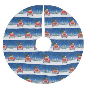 Saint Bernard Dog Driving Car In Snow Christmas Brushed Polyester Tree Skirt