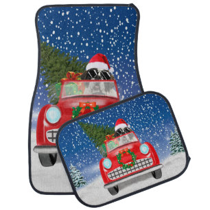 Saint Bernard Dog Driving Car In Snow Christmas Floor Mat
