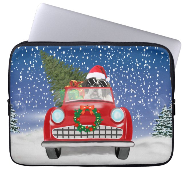 Saint Bernard Dog Driving Car In Snow Christmas  Laptop Sleeve (Front)