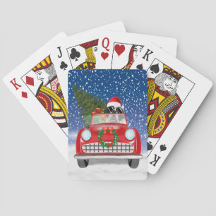 Saint Bernard Dog Driving Car In Snow Christmas Poker Cards