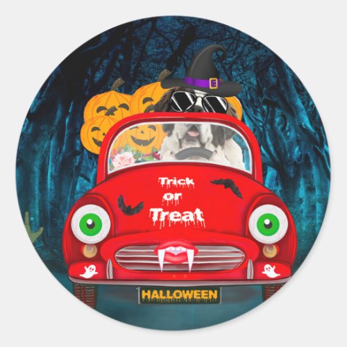 Saint Bernard Dog Driving Car Scary Halloween Classic Round Sticker