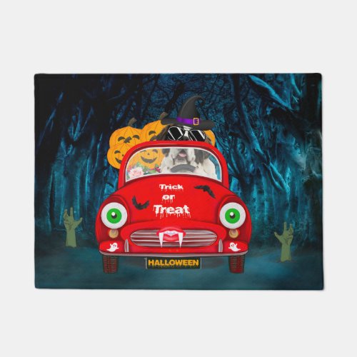 Saint Bernard Dog Driving Car Scary Halloween  Doormat