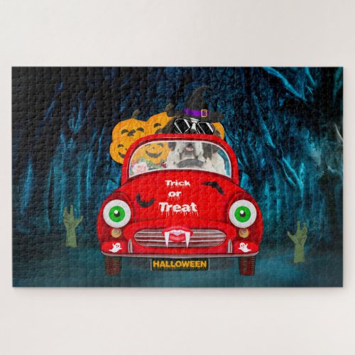 Saint Bernard Dog Driving Car Scary Halloween  Jigsaw Puzzle