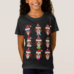 SAINT BERNARD Dog Faces Santa Costume Xmas T-Shirt